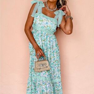 Floral Lace Tied Strap Maxi Dress